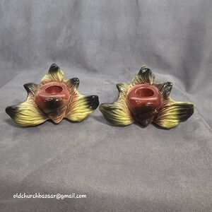 Vintage Hull Pottery USA Ebb Tide Candle Holders Red Sea Shell Ceramic Mermaid